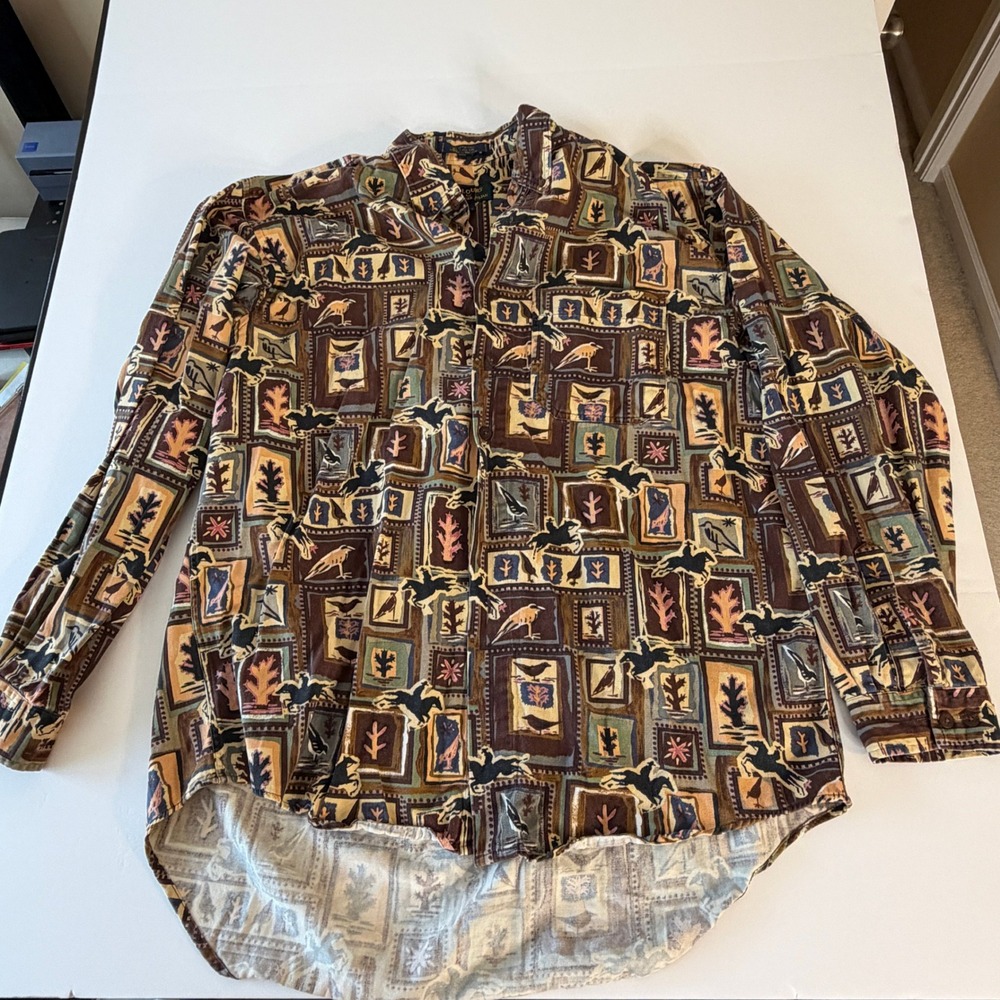 Colours by Alexander Julian Mens Large Southwestern Horse Bird Print Button Down